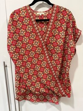Max Studio Red Printed Wrap-Front Blouse